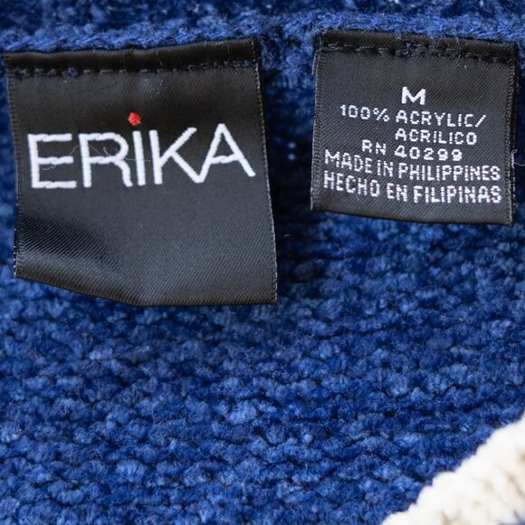 Vintage 90s Patchwork Knit Sweater Blue Striped | Retro - Picture 6 of 8